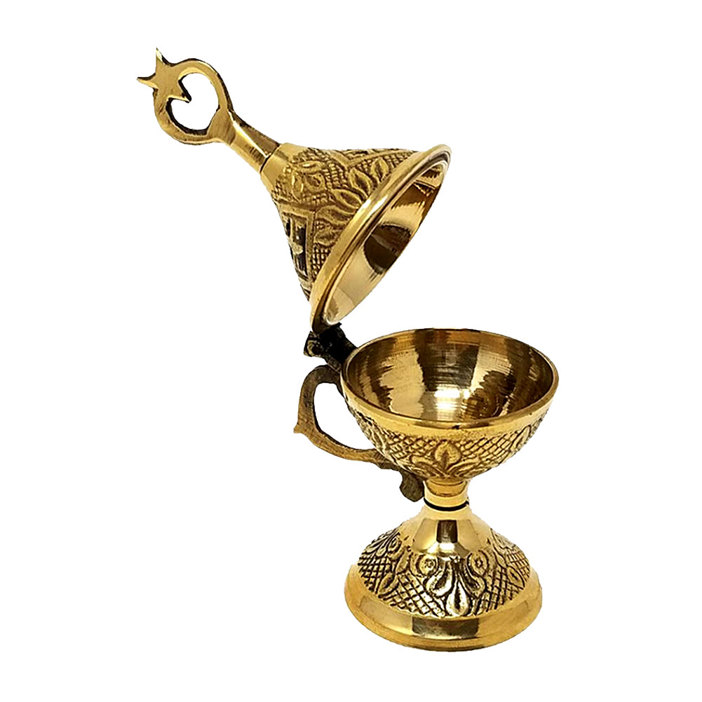 Brass Incense Burner with Hinged Lid 5 1/4"