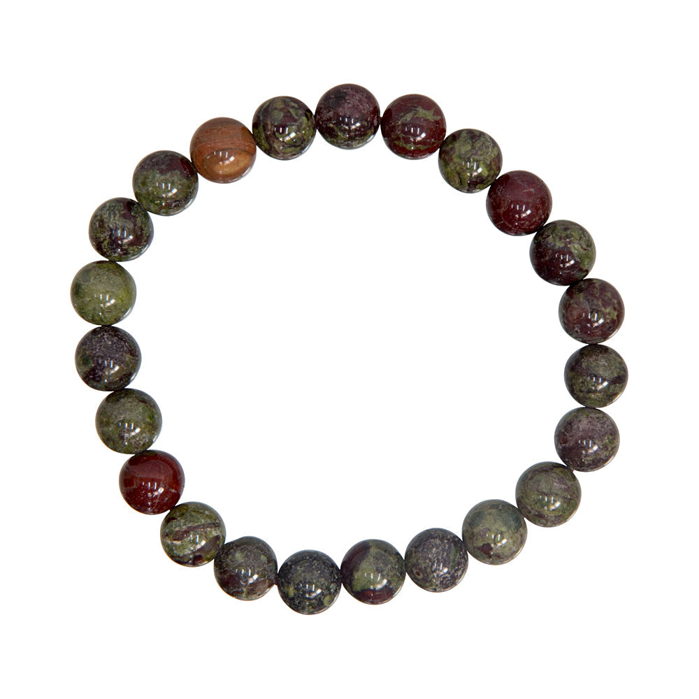 Elastic Bracelet 8mm Round Beads - Dragons Blood Jasper