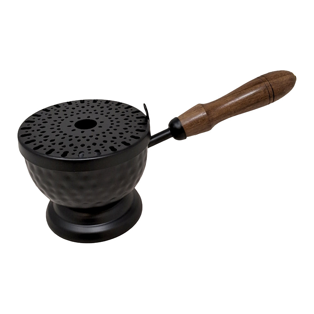 Iron Cauldron Burner with Lid & Wooden Handle 9"