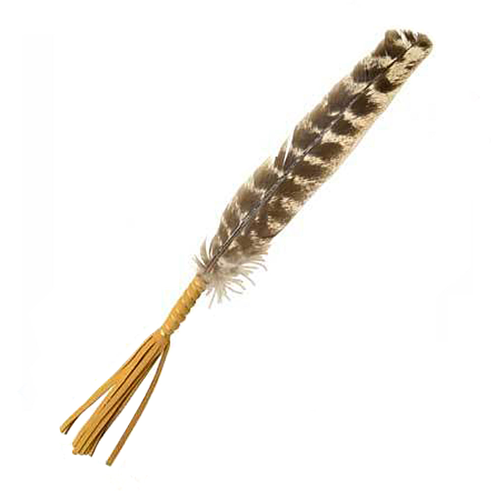Leather Wrapped Smudging Feather 10"