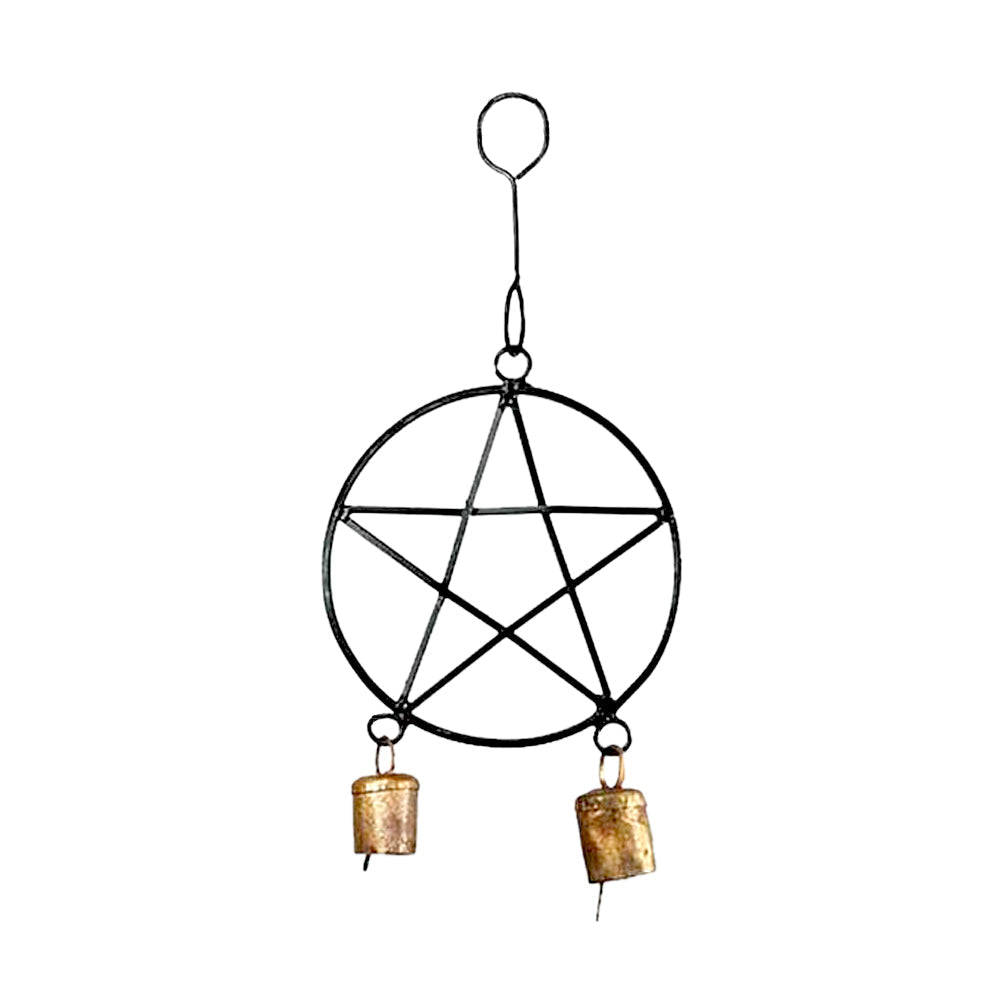 Black Pentacle Wind Chime with bells - 11"