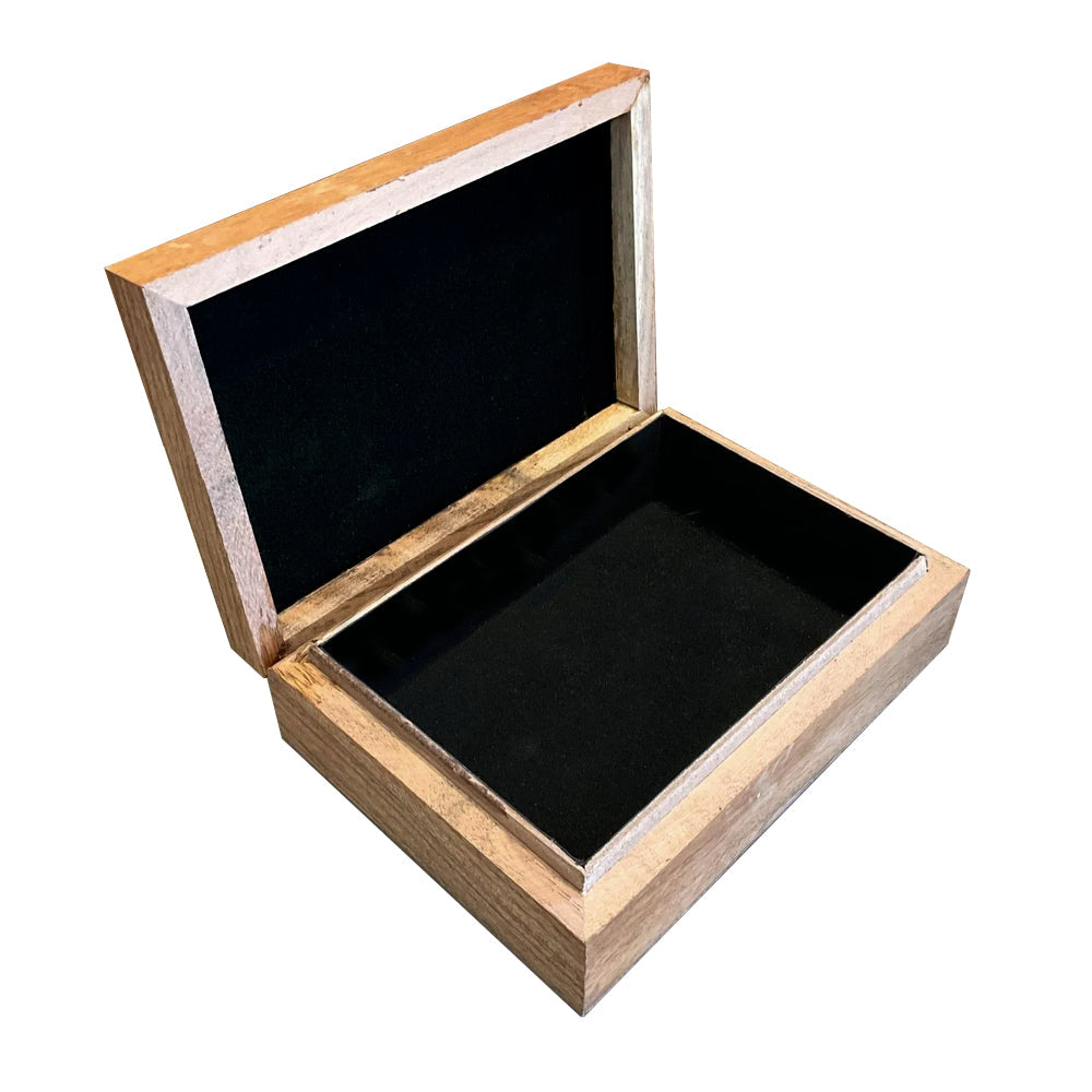 Velvet Lined Laser Etched Wooden Box - Wolf w/ Black Onyx Inlay
