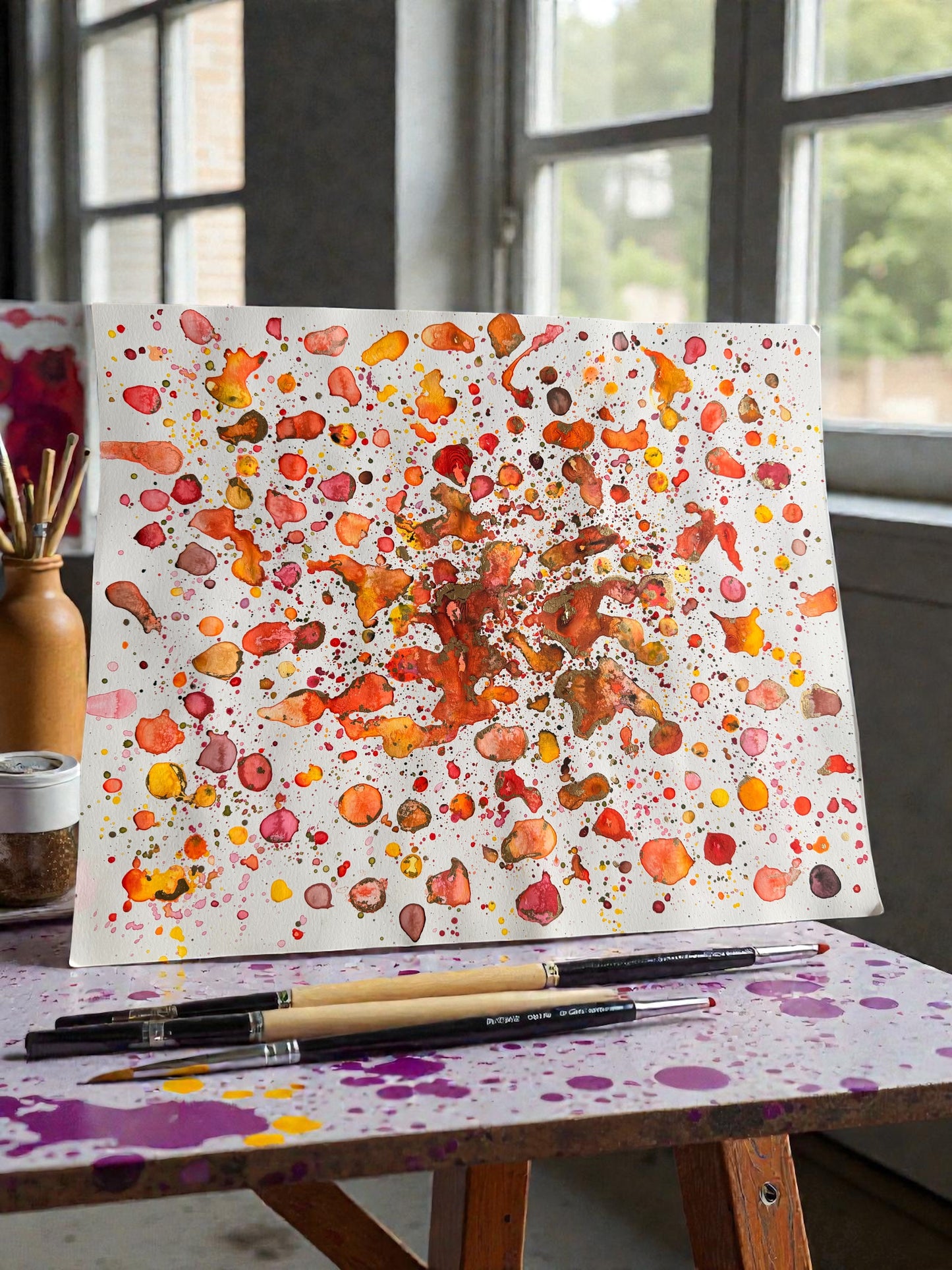 Red & Gold Water Color Splash Painting