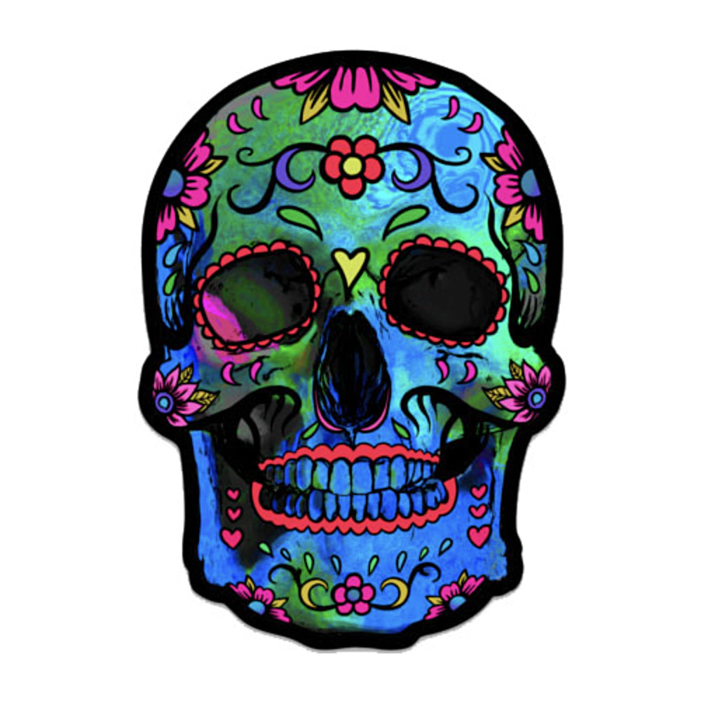 Blue 3D Sugar Skull Sticker 4.5" x 3.2"