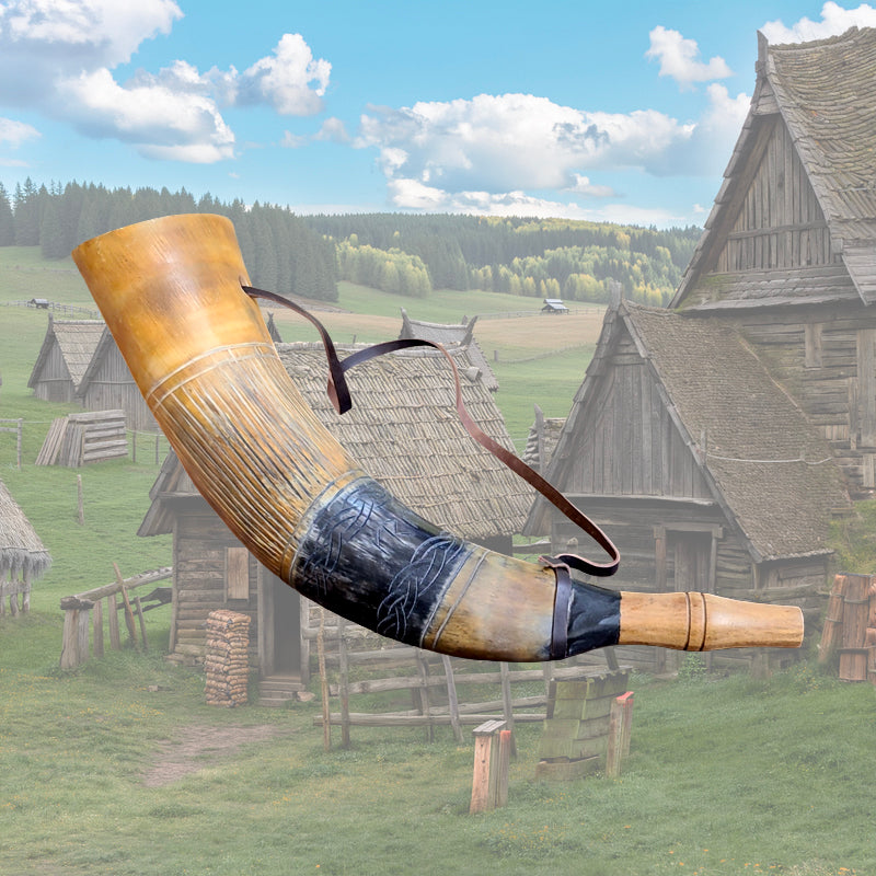 Buffalo Horn Carved Viking Blowing Horn – Style #4