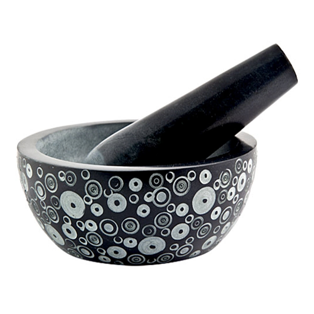 Cosmos Design Carved Black Soapstone Mortar & Pestle 5" x 2"