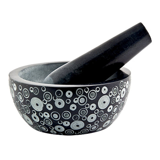 Cosmos Design Carved Black Soapstone Mortar & Pestle 5" x 2"
