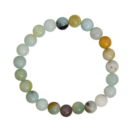 Elastic Bracelet 8mm Round Beads - Mixed Amazonite