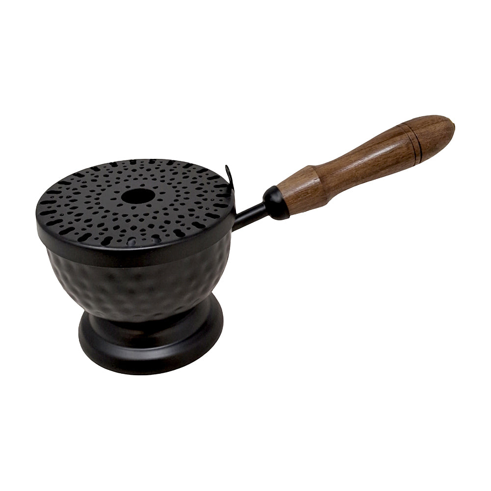 Iron Cauldron Burner with Lid & Wooden Handle 9"