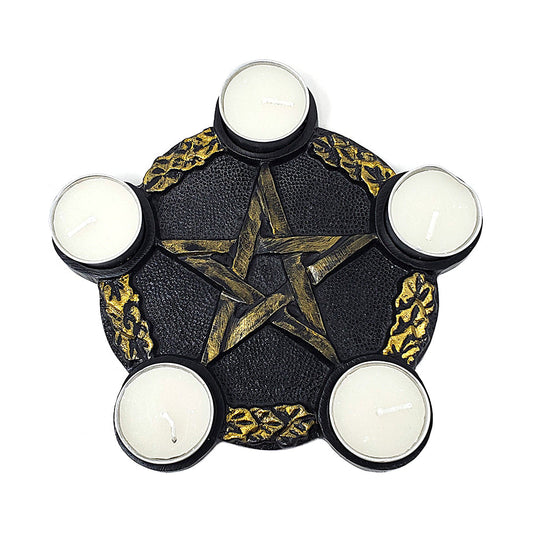 5 Point Pentagram Tea Light Holder Black/Gold