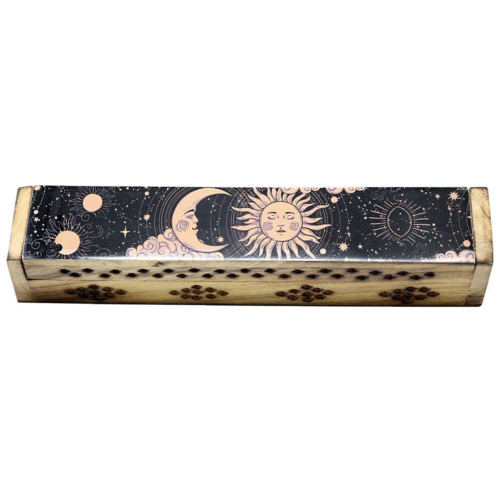 Sun and Moon Wooden Coffin Box Incense Burner