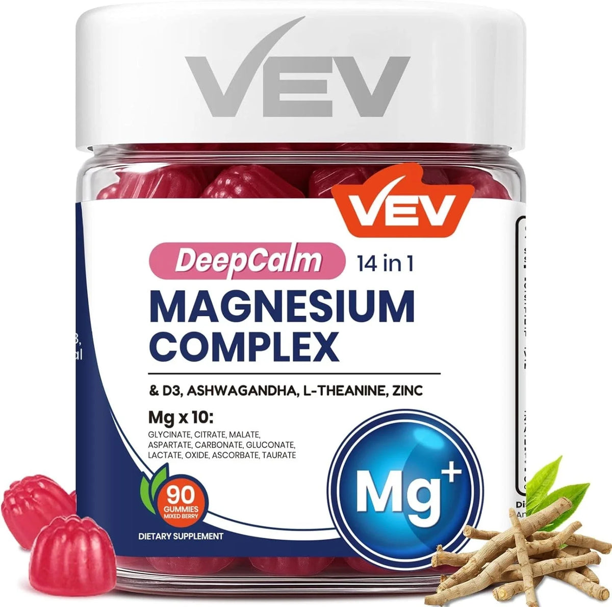 VEV Magnesium Citrate & Glycinate Gummies for Adults – 14-in-1